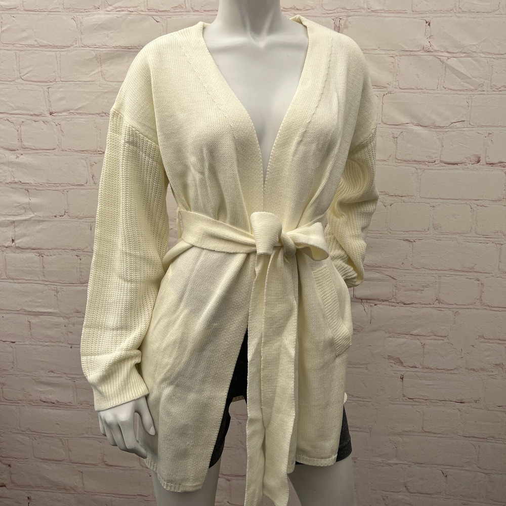 Auburet Women's Long Sleeve Open Front Cardigan Sweater Lightweight Wrap Tie L